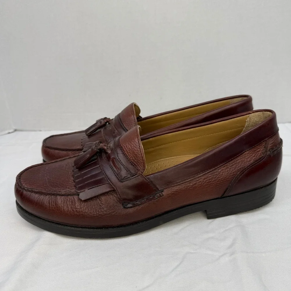 Bass Tyler Mens Brown Pebbled Leather Kiltie Tassel Loafers Size 13M